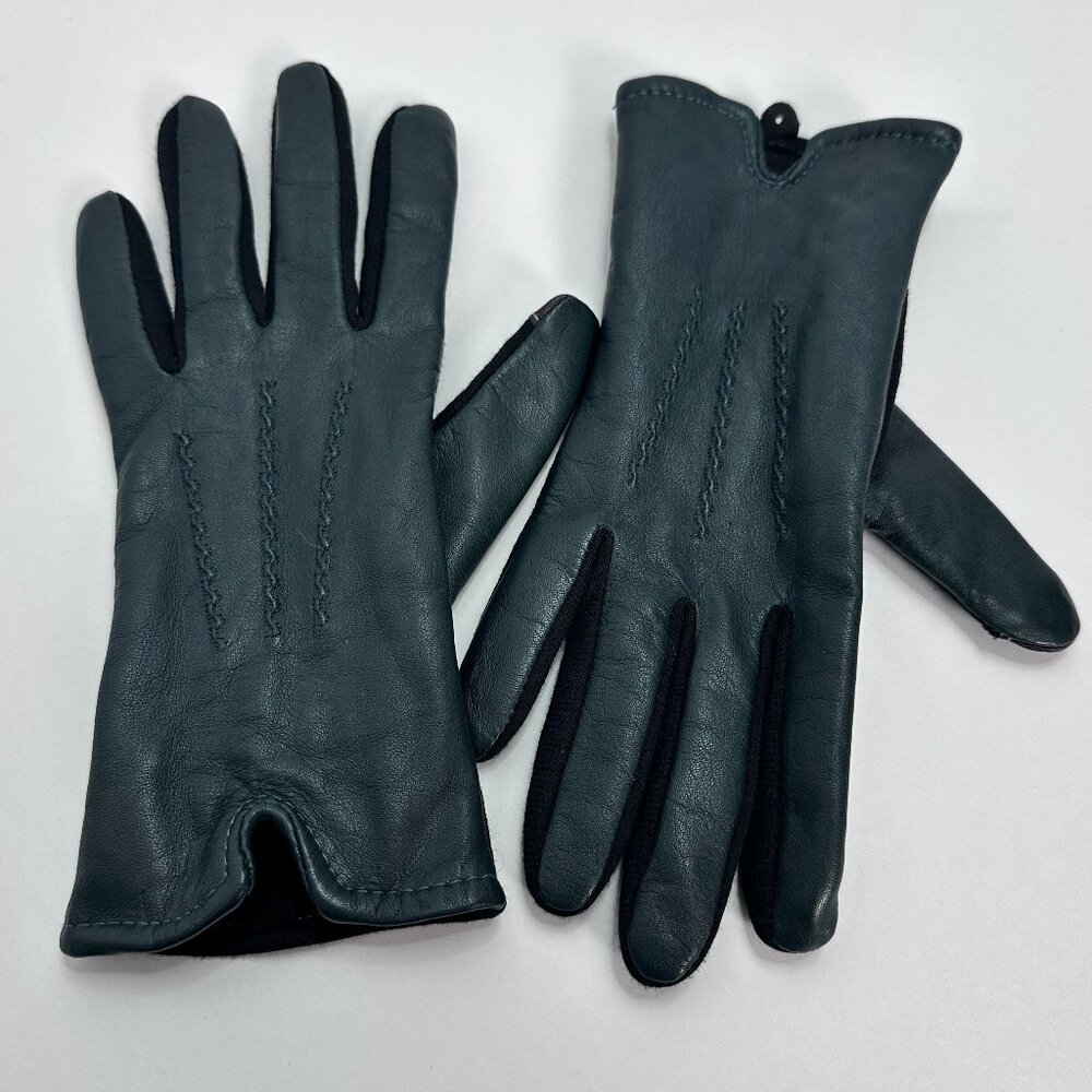 Women's S/M Apt 9 Dark Green Teal Premium Leather Tech Touchscreen Gloves